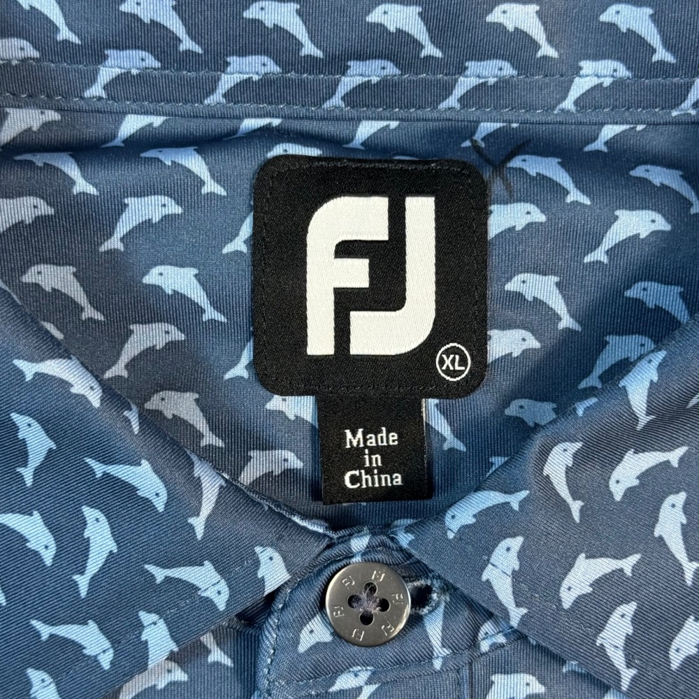 FootJoy Mens XL Blue Dolphin Print Golf Polo Shirt Tetherow Logo Performance - Picture 5 of 10